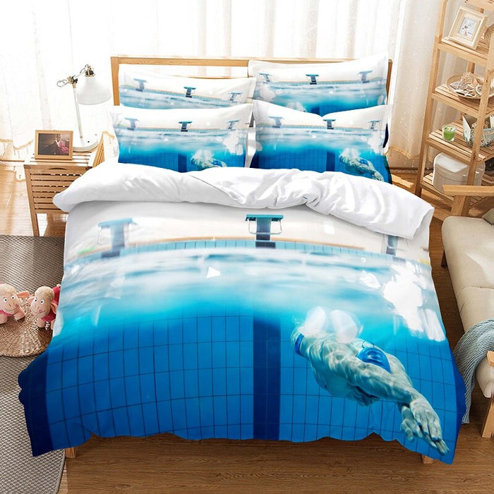 Swimming Pool Print Bed Flat Bedding Set