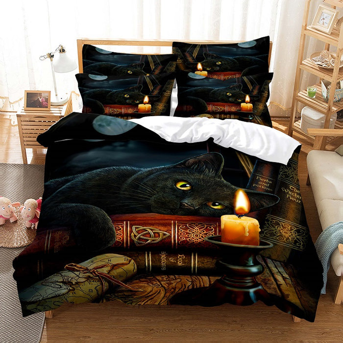 Cats With Books Print Bed Flat Bedding Set