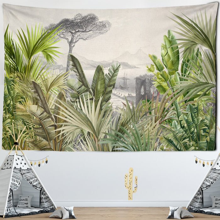 Green Leaves Tropical Tree Tapestry Wall Hanging Tapis Cloth