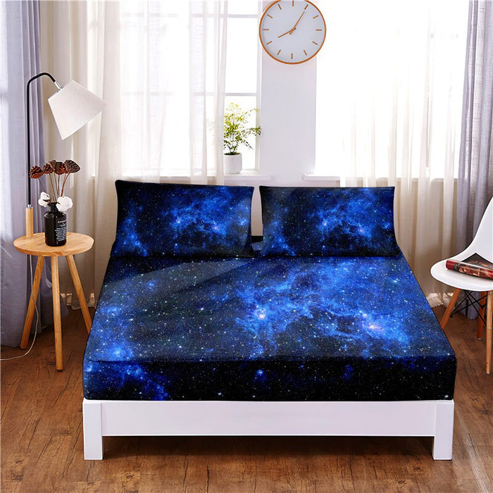 Starry Sky Digital Printed 3pc Polyester Fitted Bedsheet