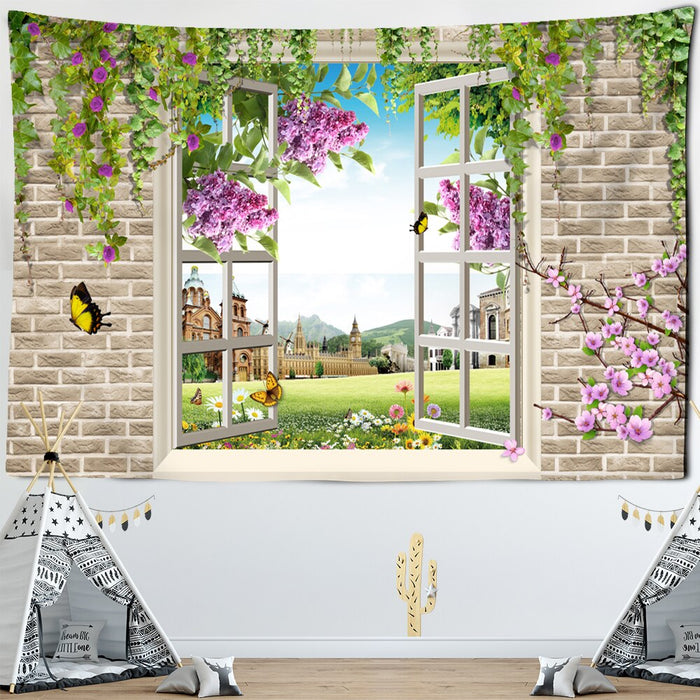 Scenery Outside Window Tapestry Wall Hanging Tapis Cloth