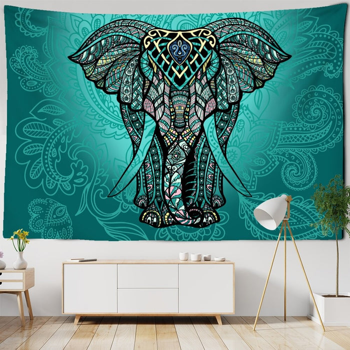 Mandala Pattern Elephant Tapestry Wall Hanging