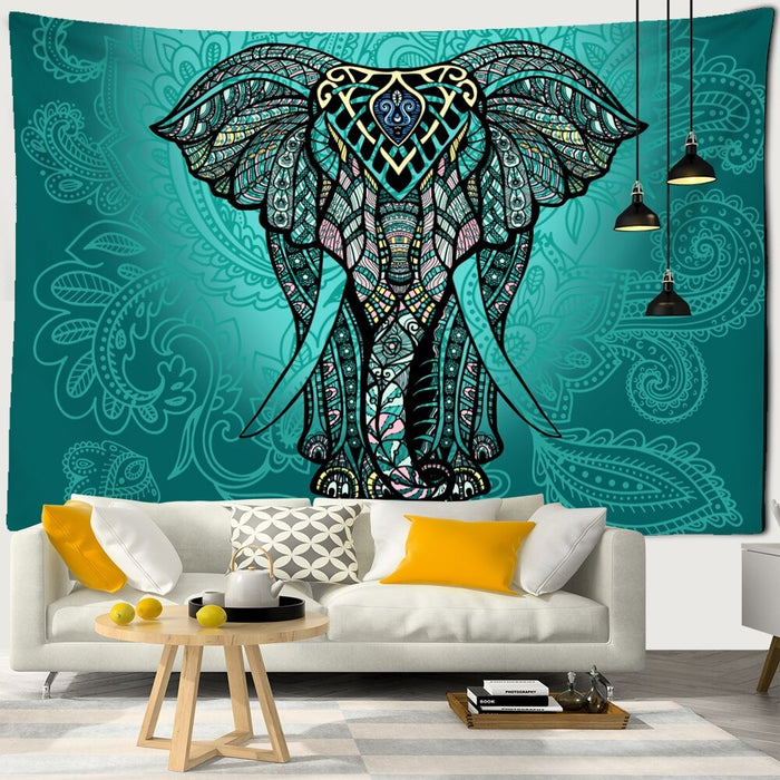 Mandala Pattern Elephant Tapestry Wall Hanging