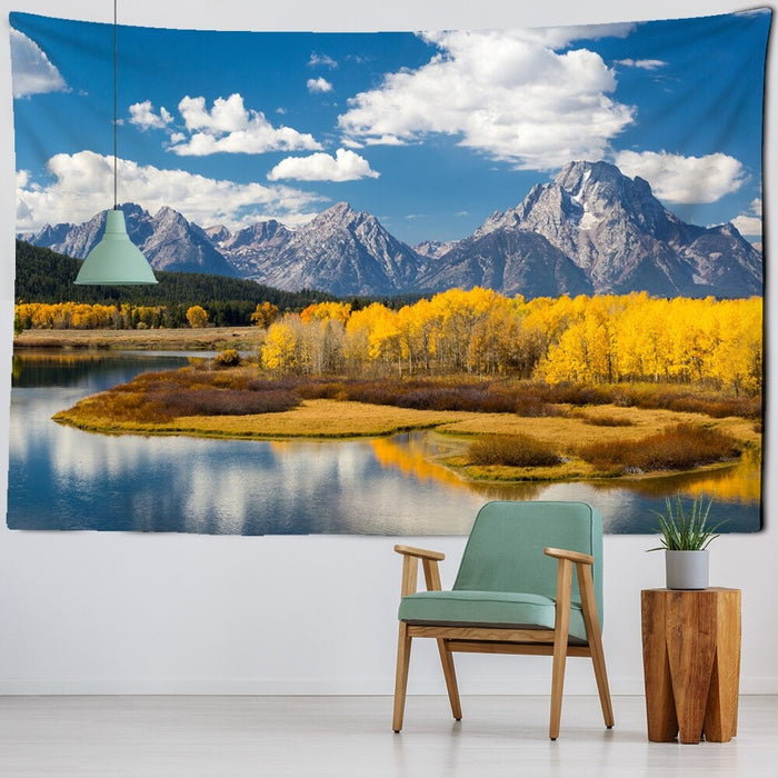Mountain Rolling Lake Scenery Art Tapestry Wall Hanging Tapis Cloth