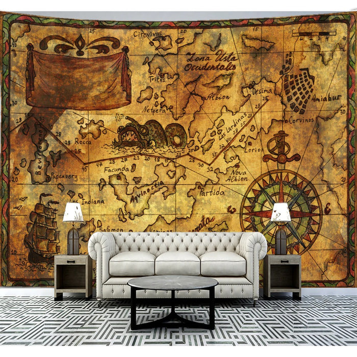 Pirate Treasure Map Tapestry Wall Hanging Tapis Cloth