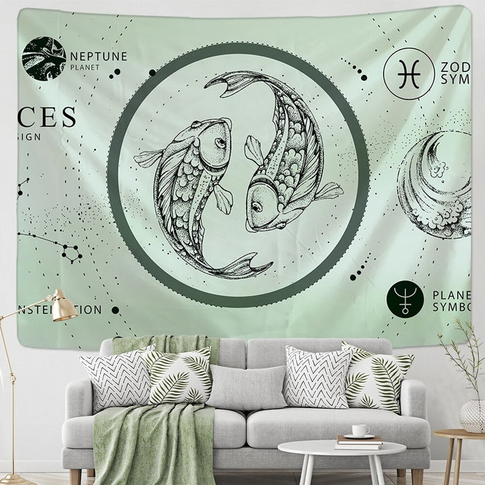 Pisces Fish Tapestry Wall Hanging Tapis Cloth