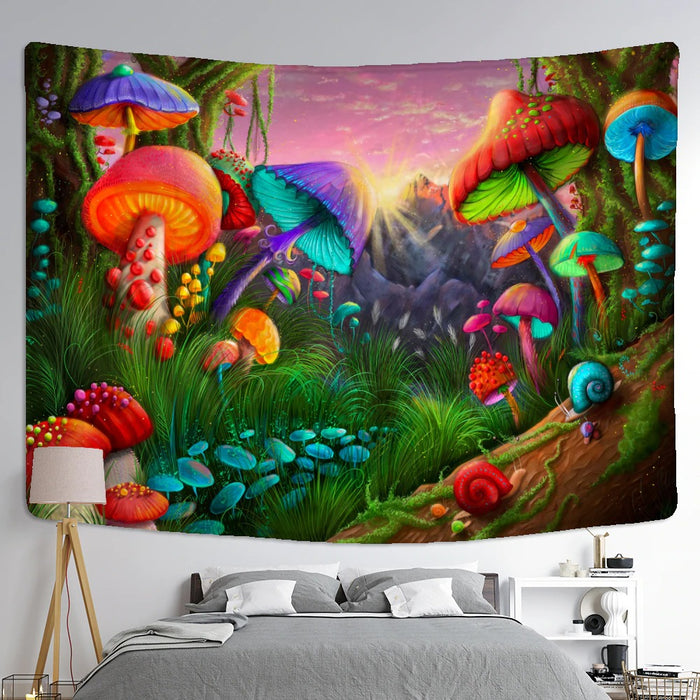 Psychedelic Snail And Mushroom Tapestry Wall Hanging Tapis Cloth