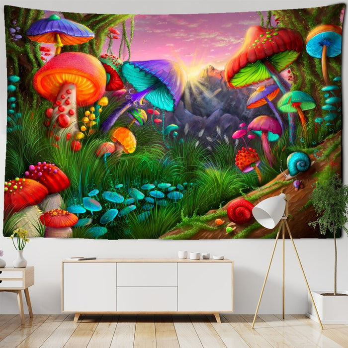 Psychedelic Snail And Mushroom Tapestry Wall Hanging Tapis Cloth