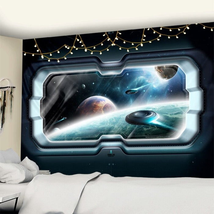 Psychedelic Space Station Tapestry Wall Hanging Tapis Cloth