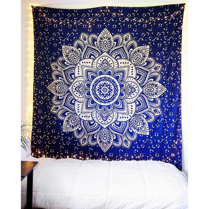 Blue Gold Mandala Tapestry Bedroom Aesthetic - Indie Wall Tapestry Hippie Room Decor - Boho Tapestry's -Trippy Small Tapestry Wall Hanging – Blue Gold Wall Art