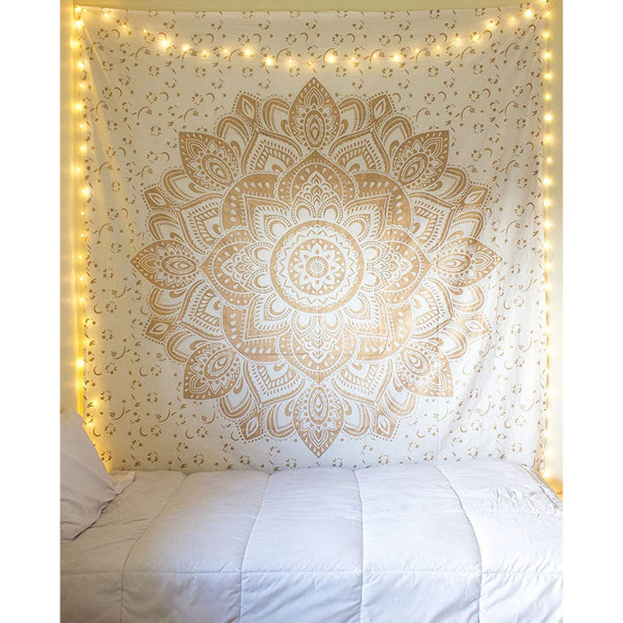 Gold Mandala Tapestry Bedroom Aesthetic - Indie Wall Tapestry Hippie Room Decor - Boho Tapestrys -Trippy Small Tapestry Wall Hanging – White Gold Wall Art