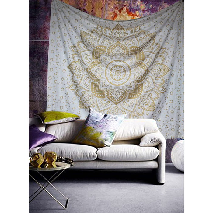 Gold Mandala Tapestry Bedroom Aesthetic - Indie Wall Tapestry Hippie Room Decor - Boho Tapestrys -Trippy Small Tapestry Wall Hanging – White Gold Wall Art