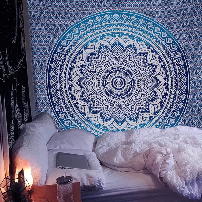 Indian Cotton Aqua Blue Tapestry Mandala Wall Hangings- Tapestry for B —  Original Tapestries