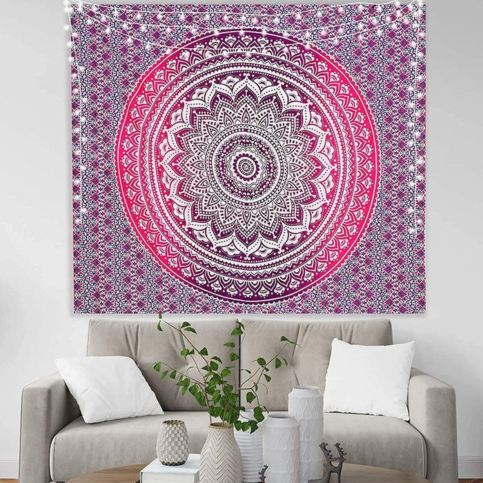 Indian Cotton Pink Purple Tapestry Mandala Wall Hangings- Tapestry For Bedroom - Indie Wall Tapestry Hippie Room Decor - Boho Small Tapestrys Aesthetic