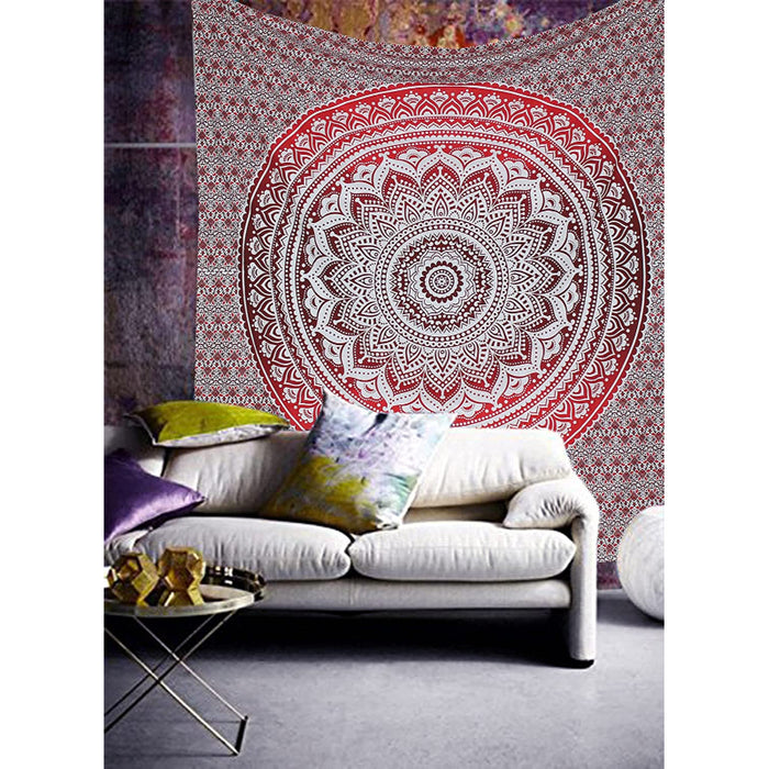 Red White Tapestry Mandala Wall Hangings, Indian Cotton Beach Throw Blanket, Hippie Tapestries Boho Decor Bohemian Bedding,Twin Bedspread