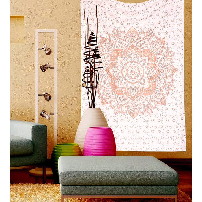 Rose Gold Mandala Tapestry Bedroom Aesthetic - Indie Wall Tapestry Hippie Room Decor - Boho Tapestrys -Trippy Small Tapestry Wall Hanging – White Gold Wall Art