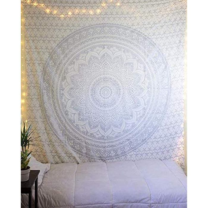 Silver Gray Mandala Tapestry For Bedroom- Aesthetic Tapestry - Indie Wall Tapestry Hippie Room Decor - Boho Tapestrys -Trippy Small Tapestry Wall Hanging