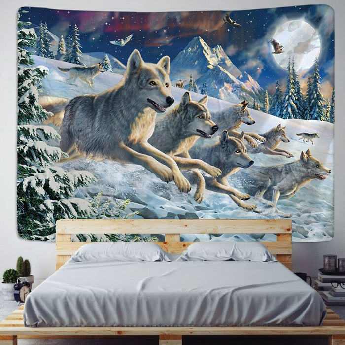 Running Wolves Tapestry Wall Hanging Tapis Cloth