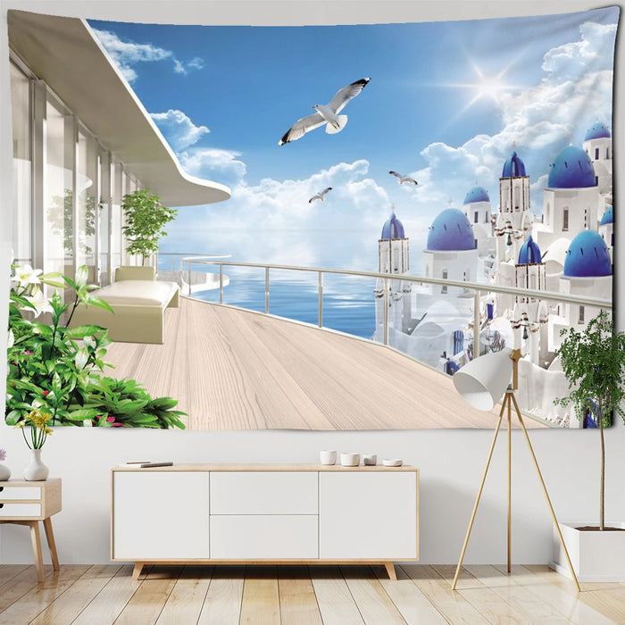 Sea View Castle Tapestry Wall Hanging Tapis Cloth