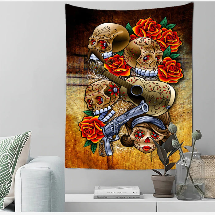 Skeleton Flower Tapestry Wall Hanging Tapis Cloth