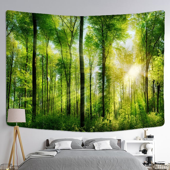 Sunshine Green Forest Tapestry Wall Hanging