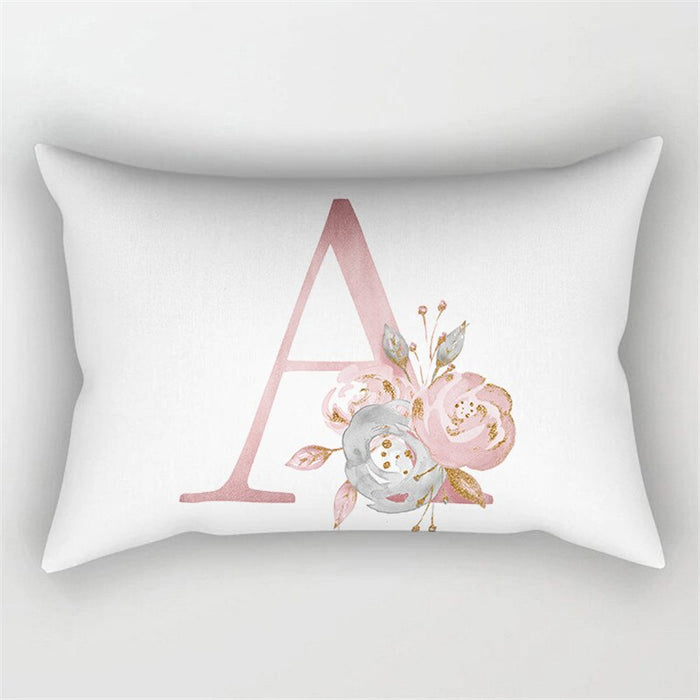 Floral Letter Design Printed Rectangular Pillow Cover