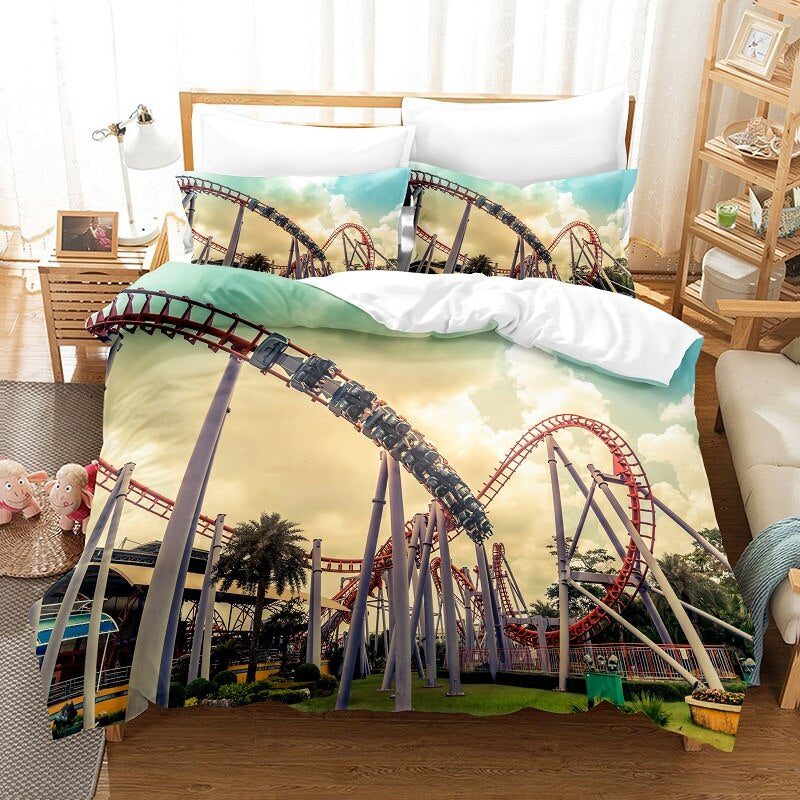 Roller Coaster Patterned Duvet Cover And Pillowcase Bedding Set