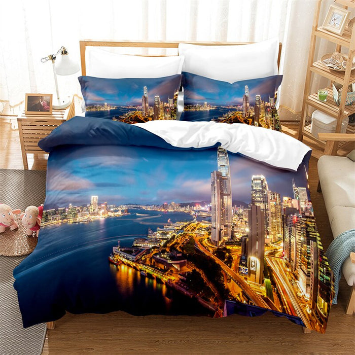 Roller Coaster Patterned Duvet Cover And Pillowcase Bedding Set