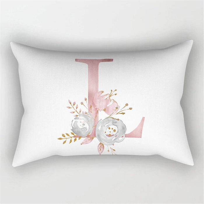 Floral Letter Design Printed Rectangular Pillow Cover