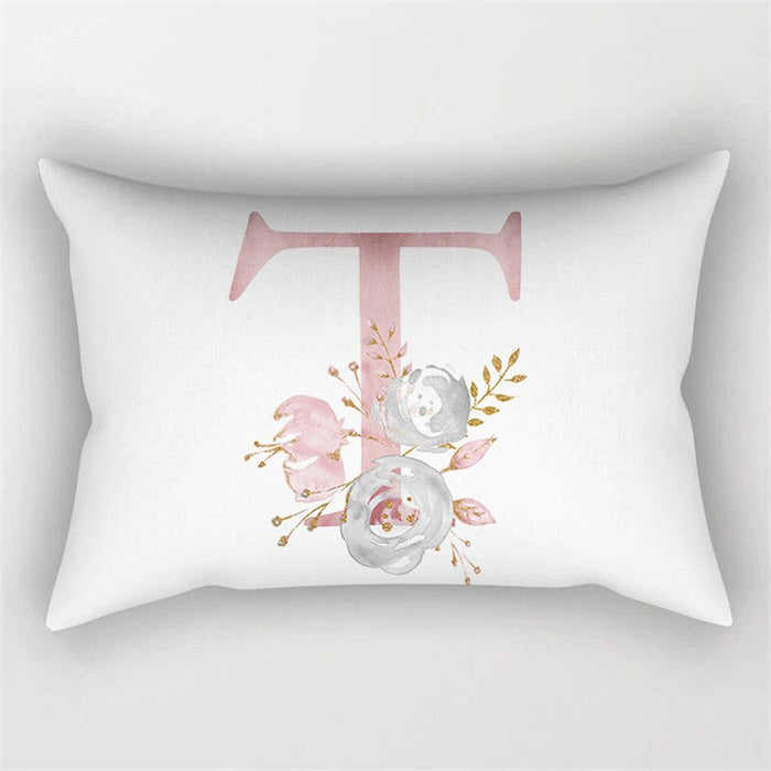 Floral Letter Design Printed Rectangular Pillow Cover
