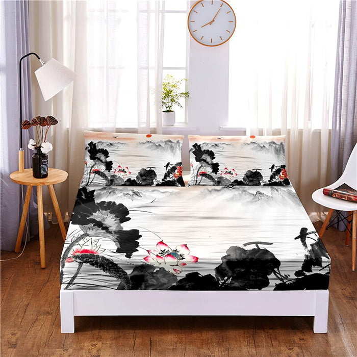 Set Of 3 Flower Print Mattress Cover Set