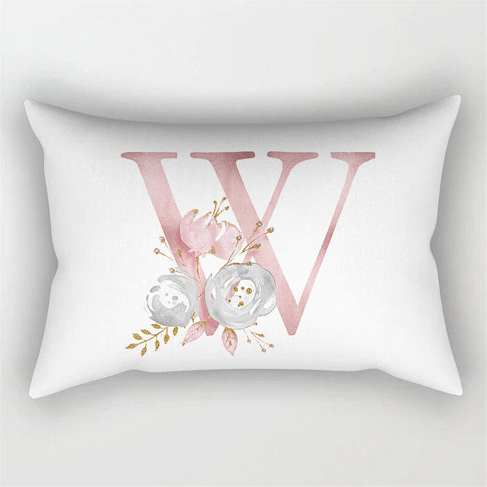 Floral Letter Design Printed Rectangular Pillow Cover