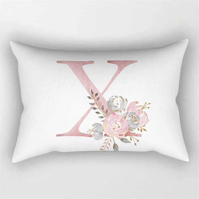 Floral Letter Design Printed Rectangular Pillow Cover