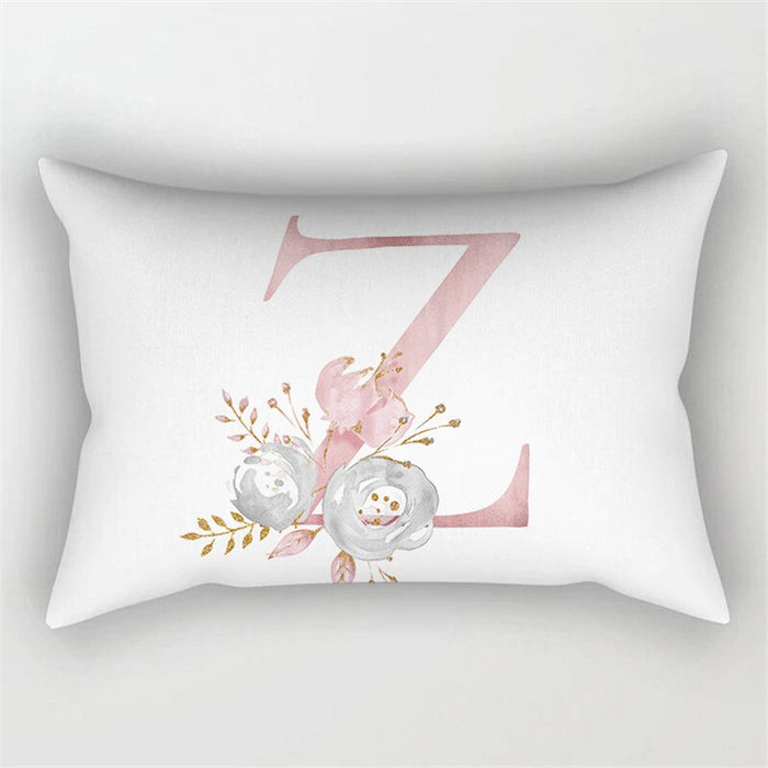 Floral Letter Design Printed Rectangular Pillow Cover