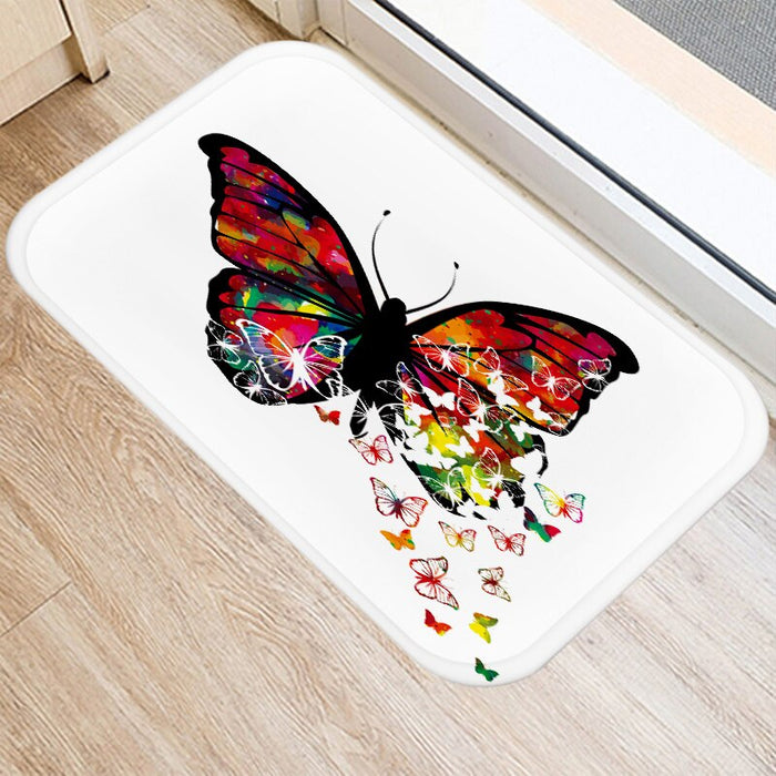 Anti-Slip Rectangular Butterfly Printed Floor Mat