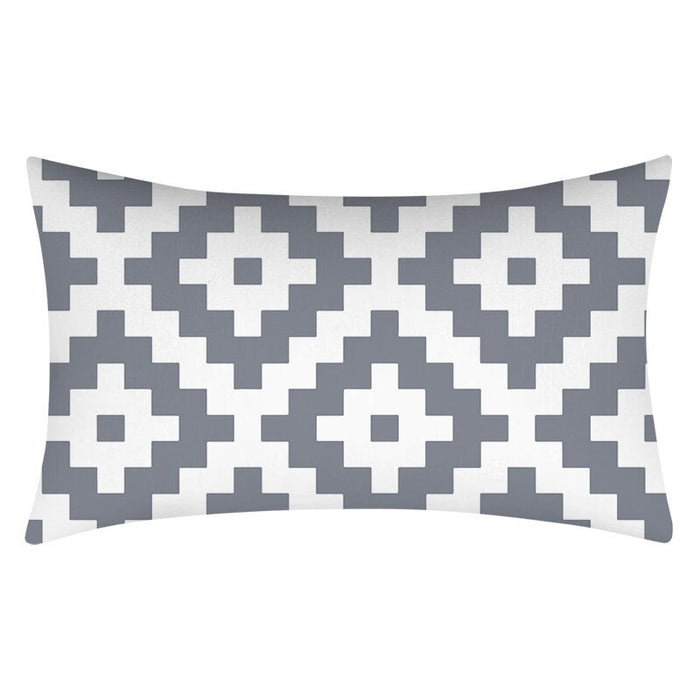 Gray Geometric Pattern Printed Rectangular Pillow Cover