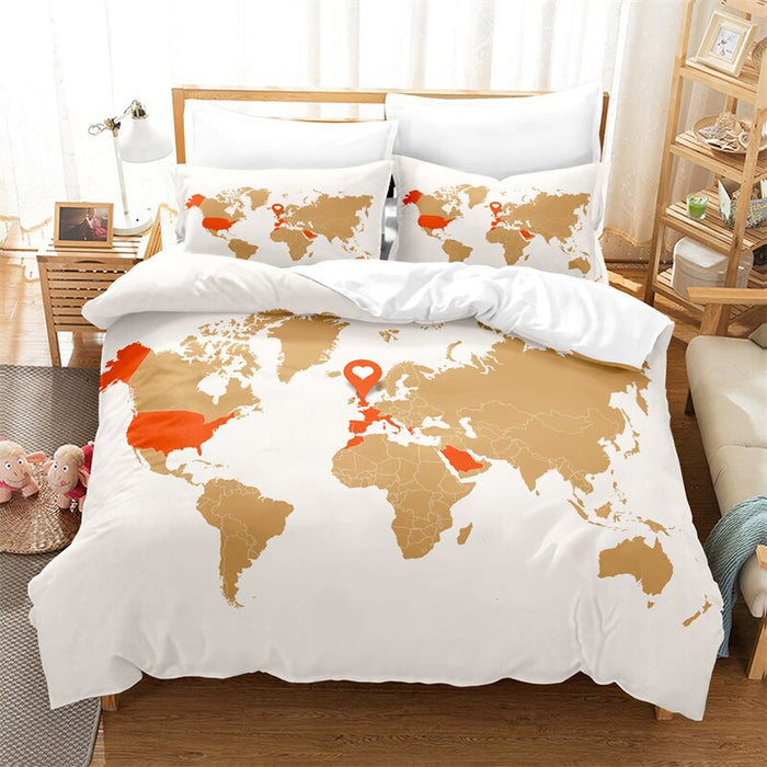 3D Map Printed Lined Bedding Set