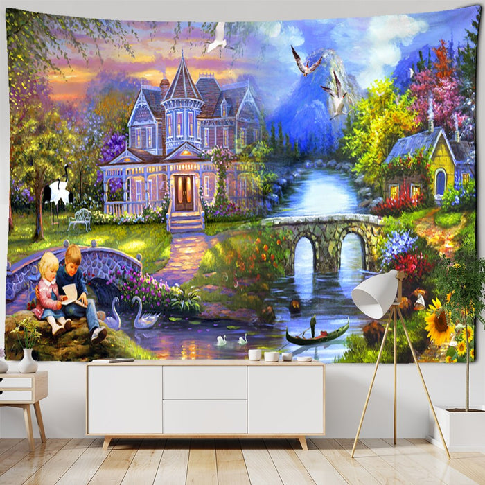 Beautiful Retro Oil Painting Tapestry Wall Hanging Tapis Cloth