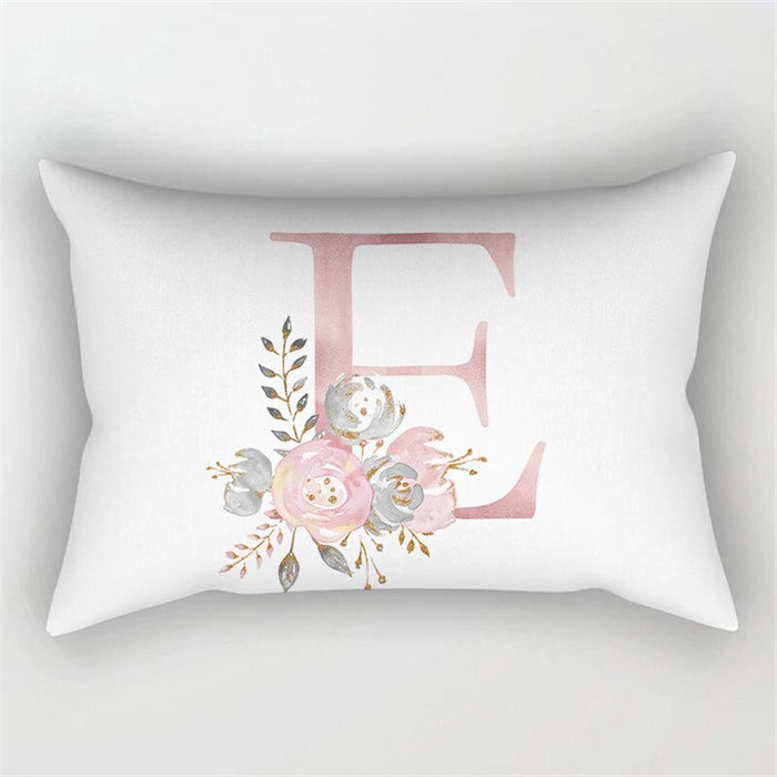 Floral Letter Design Printed Rectangular Pillow Cover