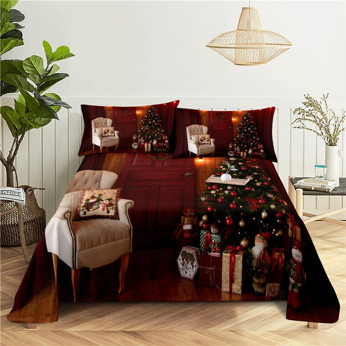 Christmas Themed Print Bed Flat Bedding Set