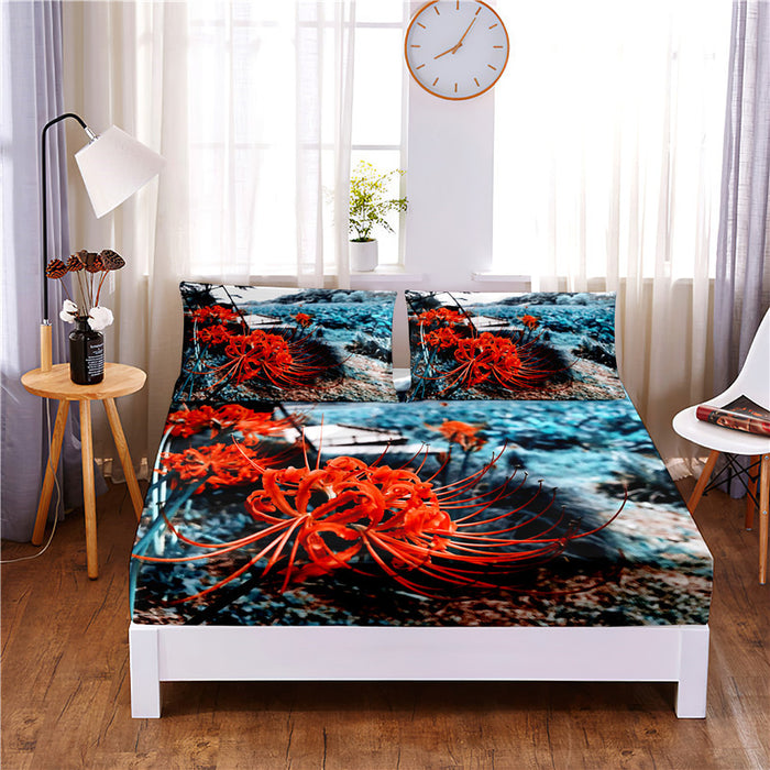 Flower Design Digital Printed 3pc Polyester Bedding Set
