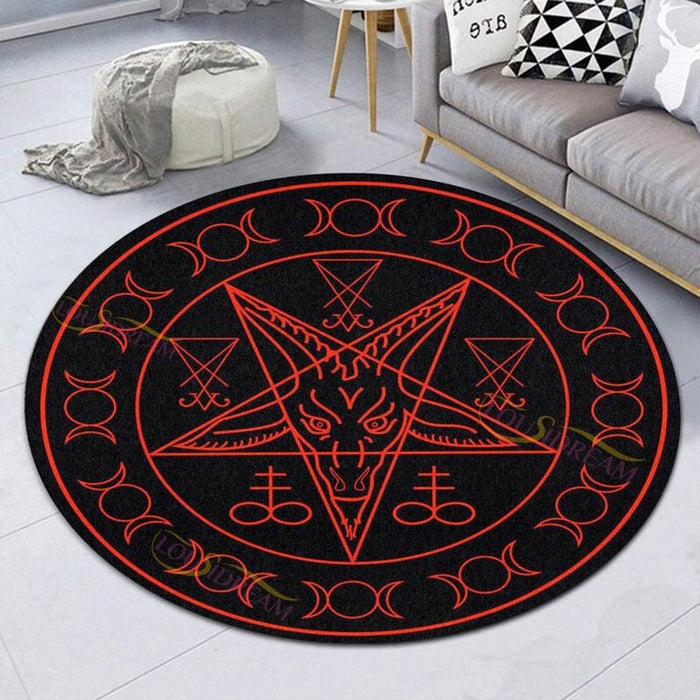 Anti-Slip Satanism Printed Round Mat For Home