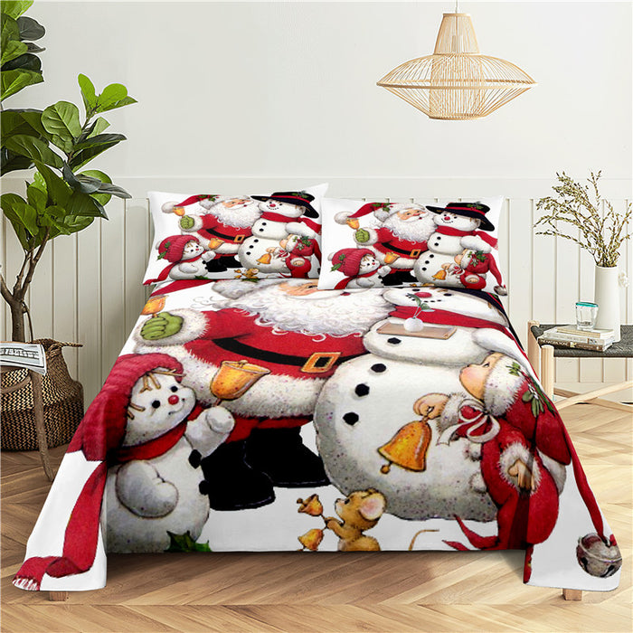 Santa Claus Print Bed Flat Bedding Set