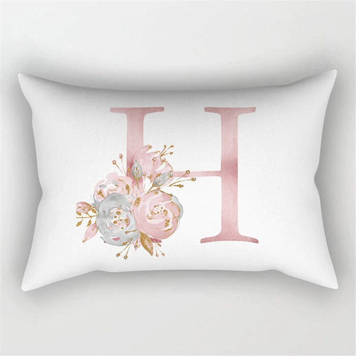 Floral Letter Design Printed Rectangular Pillow Cover