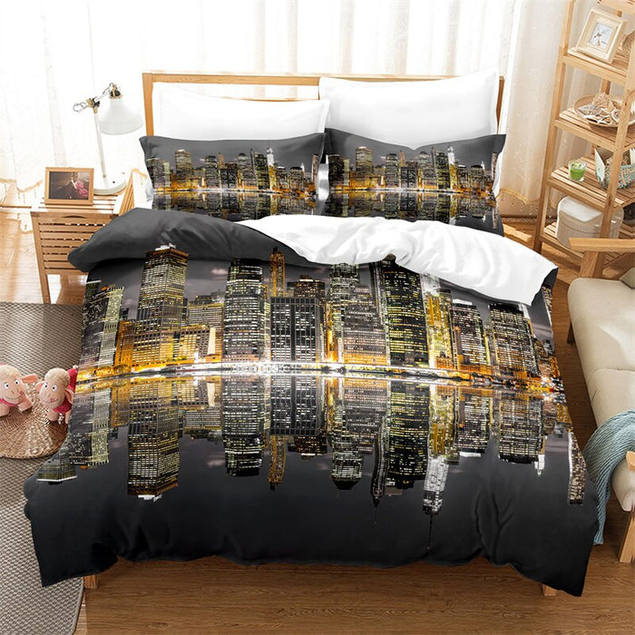 Roller Coaster Patterned Duvet Cover And Pillowcase Bedding Set