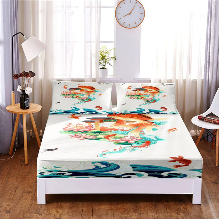 Digital Printed 3pc Polyester Fitted Sheet Bedding Set