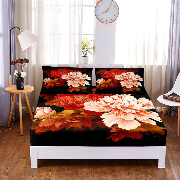 Flower Design Digital Printed 3pc Polyester Bedding Set