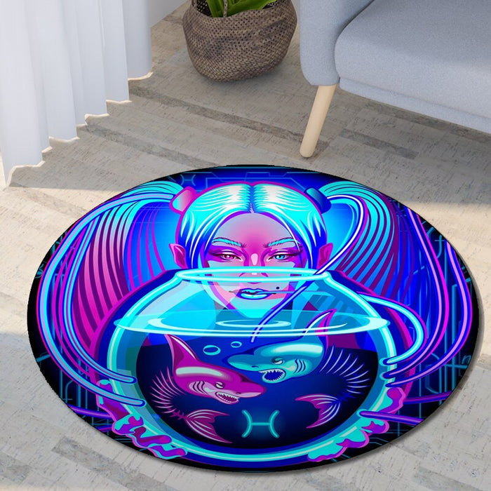 Anti-Slip Neon Art Printed Round Mat