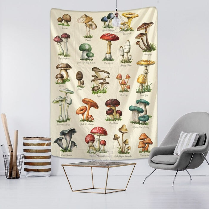 Vintage Art Mushroom Painting Tapestry Wall Hanging