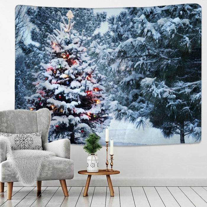 Snow Scene Christmas Tree Tapestry Wall Hanging